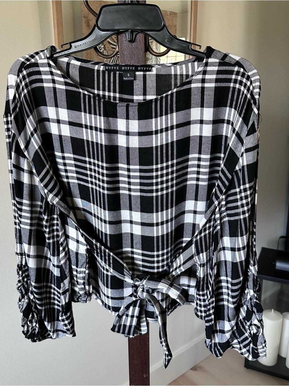 HYFVE Black & White Plaid Tie-Front Blouse